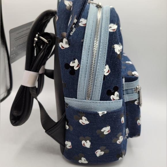 Loungefly Disney Mickey Face Denim Backpack & Wallet Bundle - Picture 3 of 10